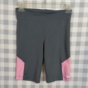 Nike Girl’s Dri-FIT Tight Fit Biker Shorts, Size L (14-16), Gray and Pink